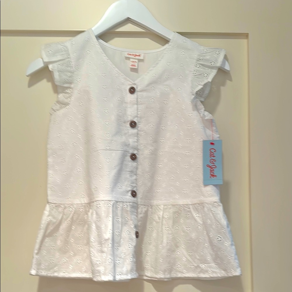 NWT - Adorable White Eyelet Girls Peplum Top - Size L (10/12)